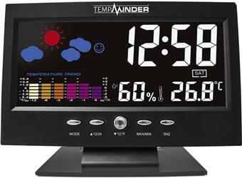 Weather Station Minder Research TM22242VP TempMinder ®, Used For Kitchen/ Bedroom And Office, Digital, Color LCD Display With Time/ Date And Weather Forecasts With Sun, Clouds Or Rain Icons, Black, Color Bar Graph With Temperature Trend - Young Farts RV Parts