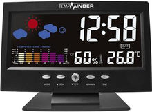Load image into Gallery viewer, Weather Station Minder Research TM22242VP TempMinder ®, Used For Kitchen/ Bedroom And Office, Digital, Color LCD Display With Time/ Date And Weather Forecasts With Sun, Clouds Or Rain Icons, Black, Color Bar Graph With Temperature Trend - Young Farts RV Parts
