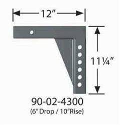 Weight Distribution Hitch Shank Equal-i-zer 90-02-4300 2" Square, 12" Shank, 12" Overall Length, 10" Rise, 6" Drop, 6 Mounting Holes - Young Farts RV Parts